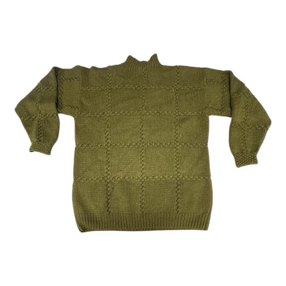 Vintage Mark Shale Large Wool Olive Green Autumn Fall Leaves AOP Sweater - Picture 10 of 10